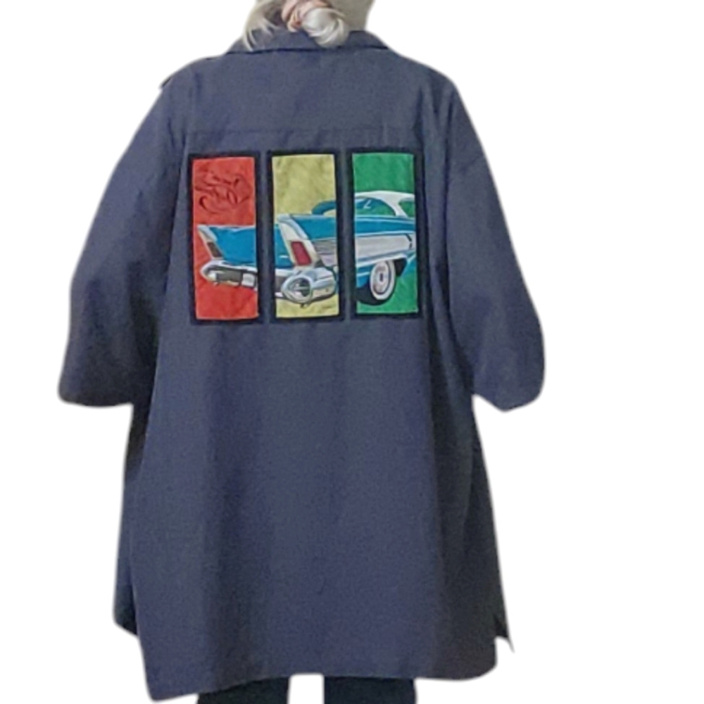 Native Outfitters Vintage Car Patch Panel Grandpa Shirt Sz XL slate Blue